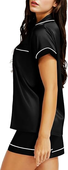 Lonxu Womens Silk Satin Pajamas Set Two-piece Button-Down Pj Sets Sleepwear Loungewear S~3XL