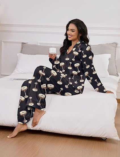 SHESHOW Satin Pajamas for Women Set Long Sleeve Button Down Sleepwear 2 Piece Nightwear Women Pjs Sets Size S-3XXL