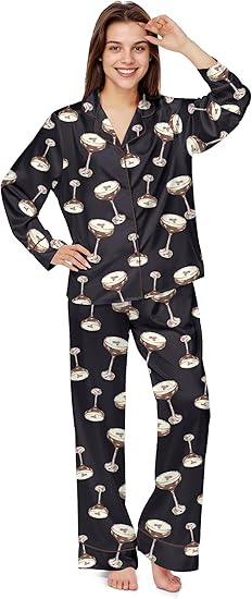 SHESHOW Satin Pajamas for Women Set Long Sleeve Button Down Sleepwear 2 Piece Nightwear Women Pjs Sets Size S-3XXL