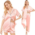 Ekouaer Silk Pajamas for Women Set Satin Pjs Soft Short Sleeve Button Down Sleepwear 3 Piece Loungewear S-3XXL