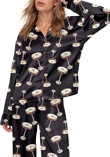 SHESHOW Satin Pajamas for Women Set Long Sleeve Button Down Sleepwear 2 Piece Nightwear Women Pjs Sets Size S-3XXL