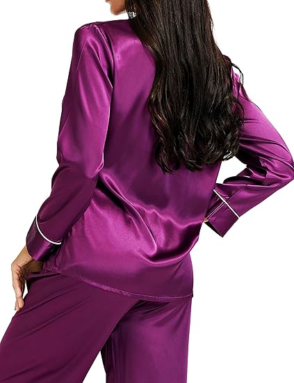 SIHA Satin Silk Pajamas for Women Pajama Set With Long Sleeve Button-Down Satin Pajamas Sleepwear XS-3XL